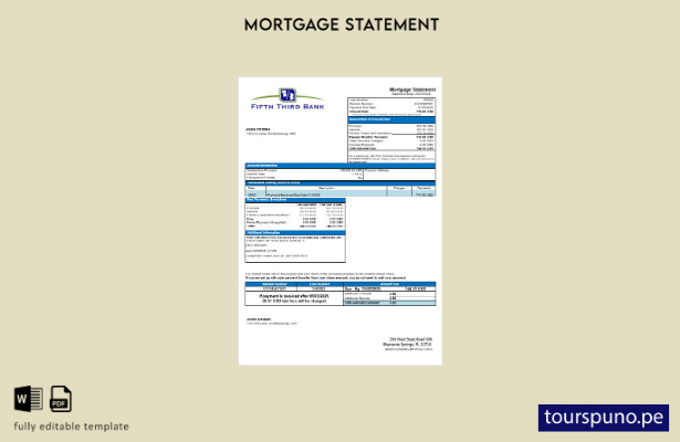 listo para imprimir el extracto de hipoteca de USA Fifth Third Bank en formato W